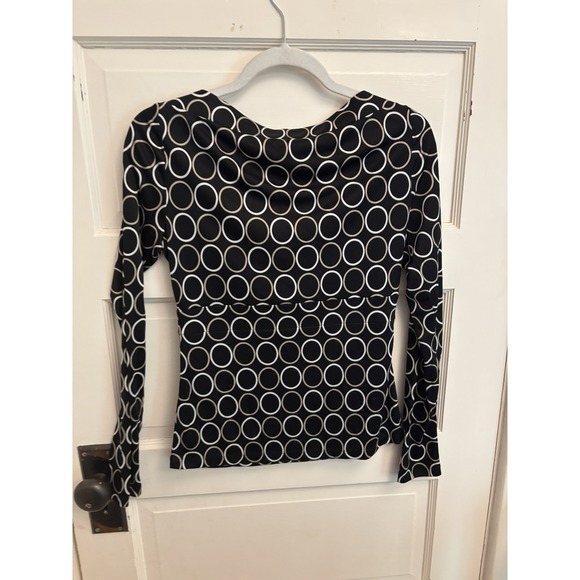 Etcetera Women's Black 100% Silk Circle Pattern Cowl Neck Blouse Size‎ Small - Picture 5 of 6